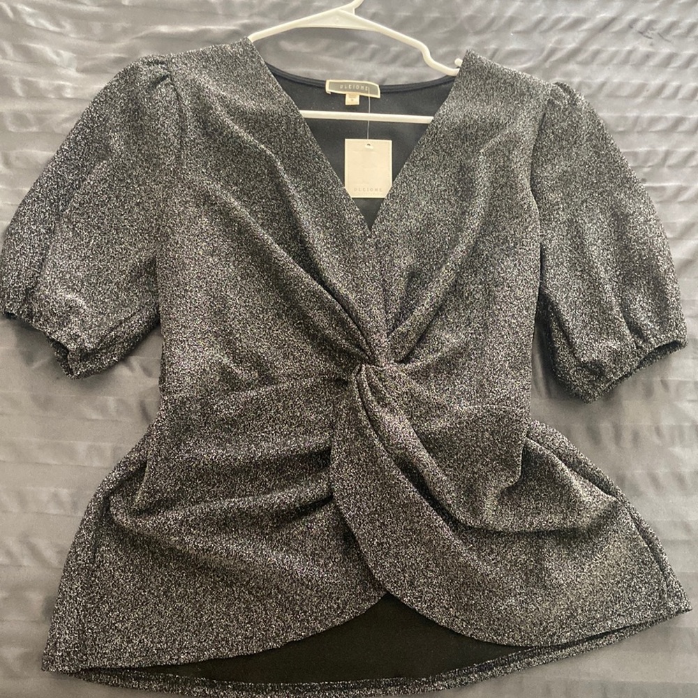 Pleione S Twist Front Silver/Black Sparkle Blouse